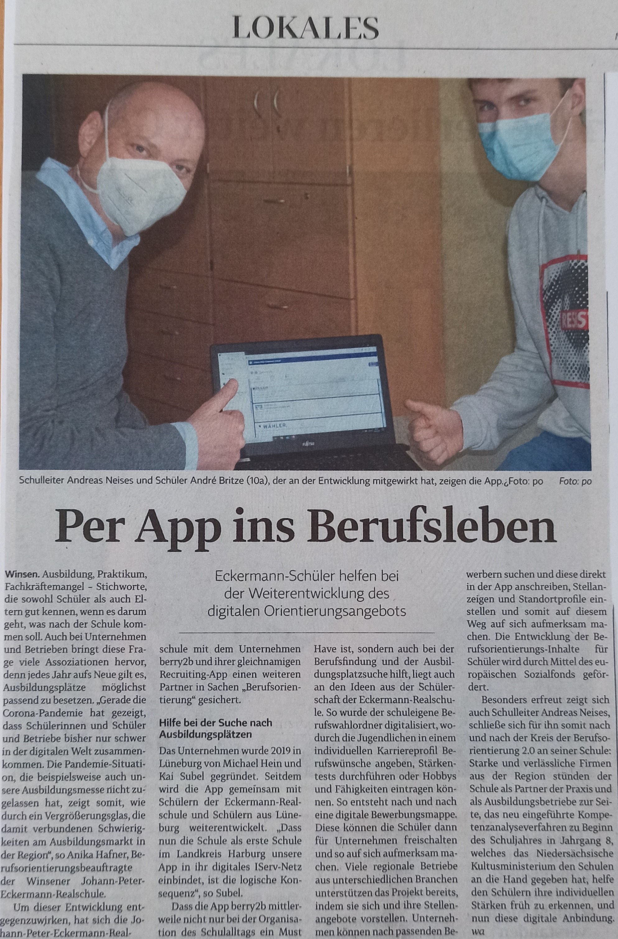 Zeitungsartikel Per App ins Berufsleben